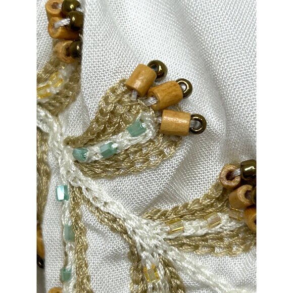 Boheme Skemo Daydream Mini Dress S White Yellow Green Embroidered Beads Tassels - Picture 9 of 16